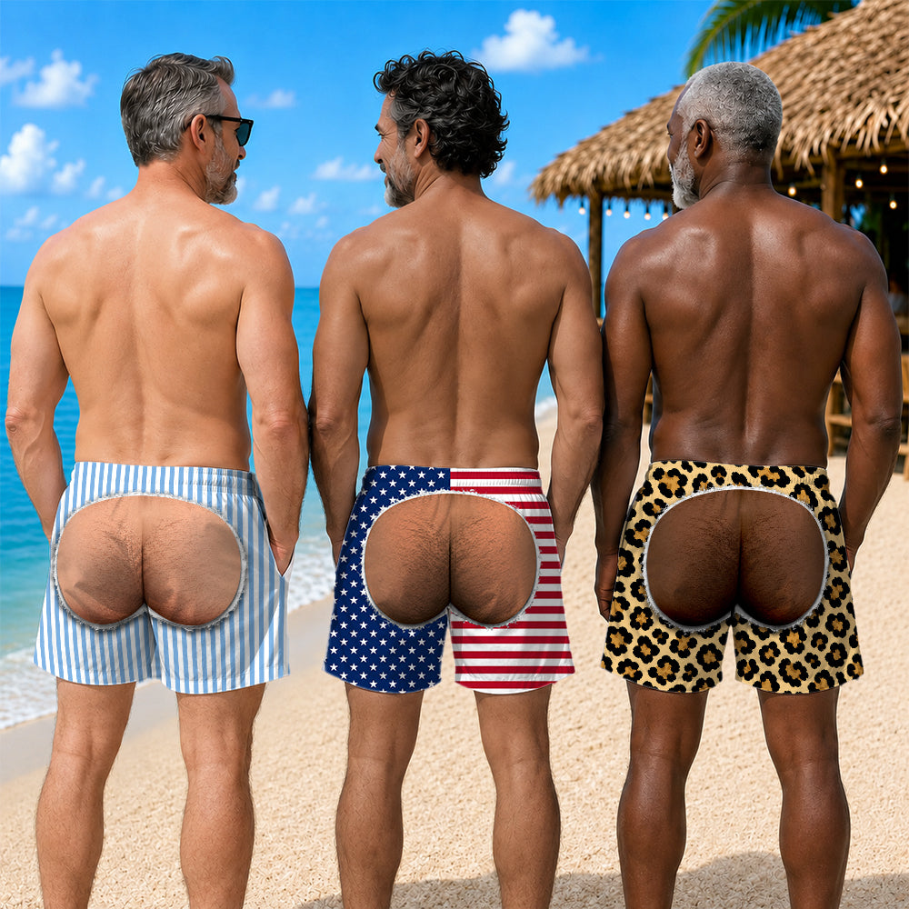 Funny Men’s Swim Trunks, Fake Butt Beach Shorts, Novelty Vacation Gift For Husband Or Boyfriend HA75 921854