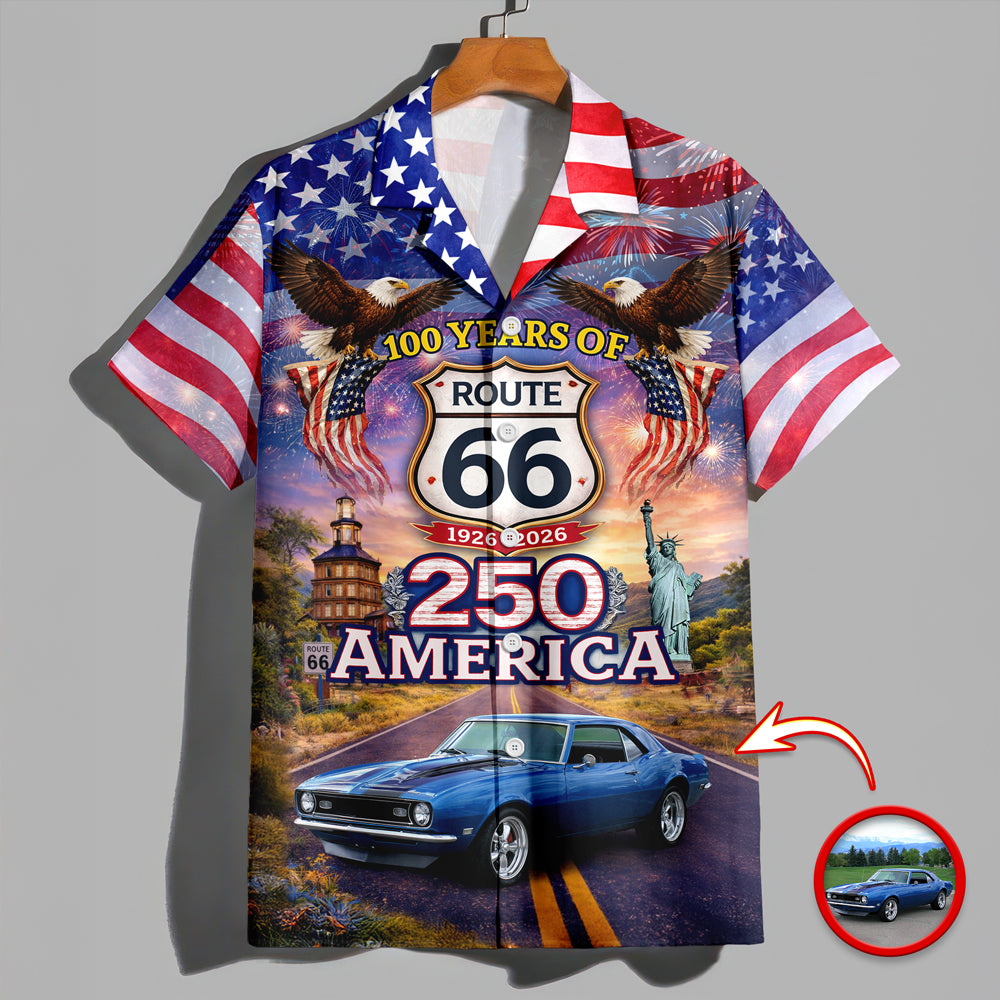 Celebrate 100 Years of Road Route 66 and America 250th Anniversary Custom Car Photo Hawaiian Shirt CH07 910378