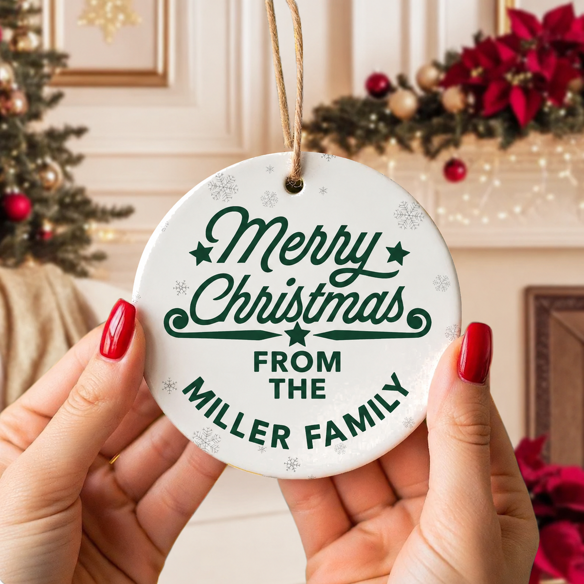 Personalized Family Name We Wish You A Merry Christmas Ceramic Ornament TH10 170677