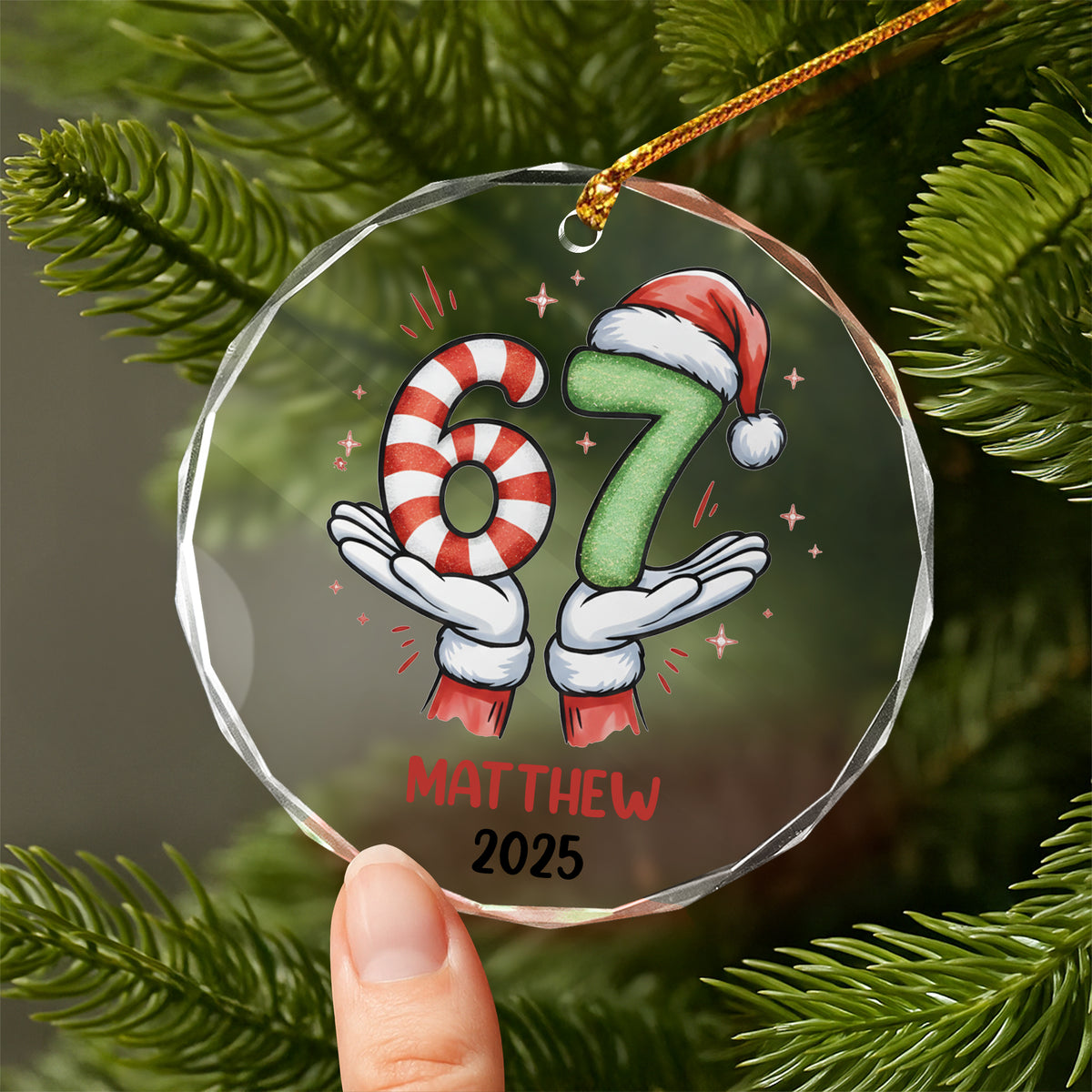Personalized Funny Kids Six Seven Christmas Glass Ornament HA75 898304