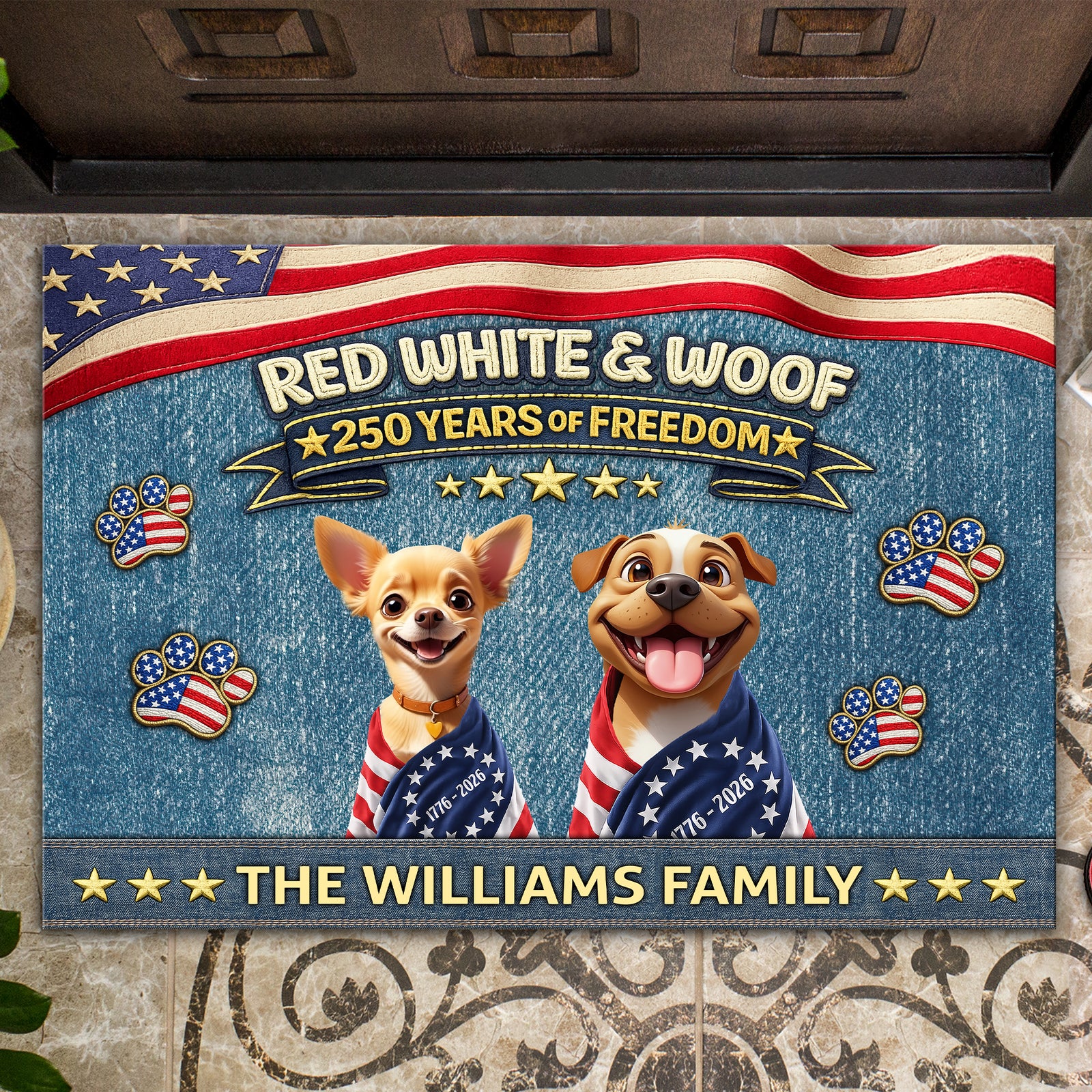 Custom 3D America Dog Red White Woof Doormat – Patriotic 250 Years of Freedom LM32 899221