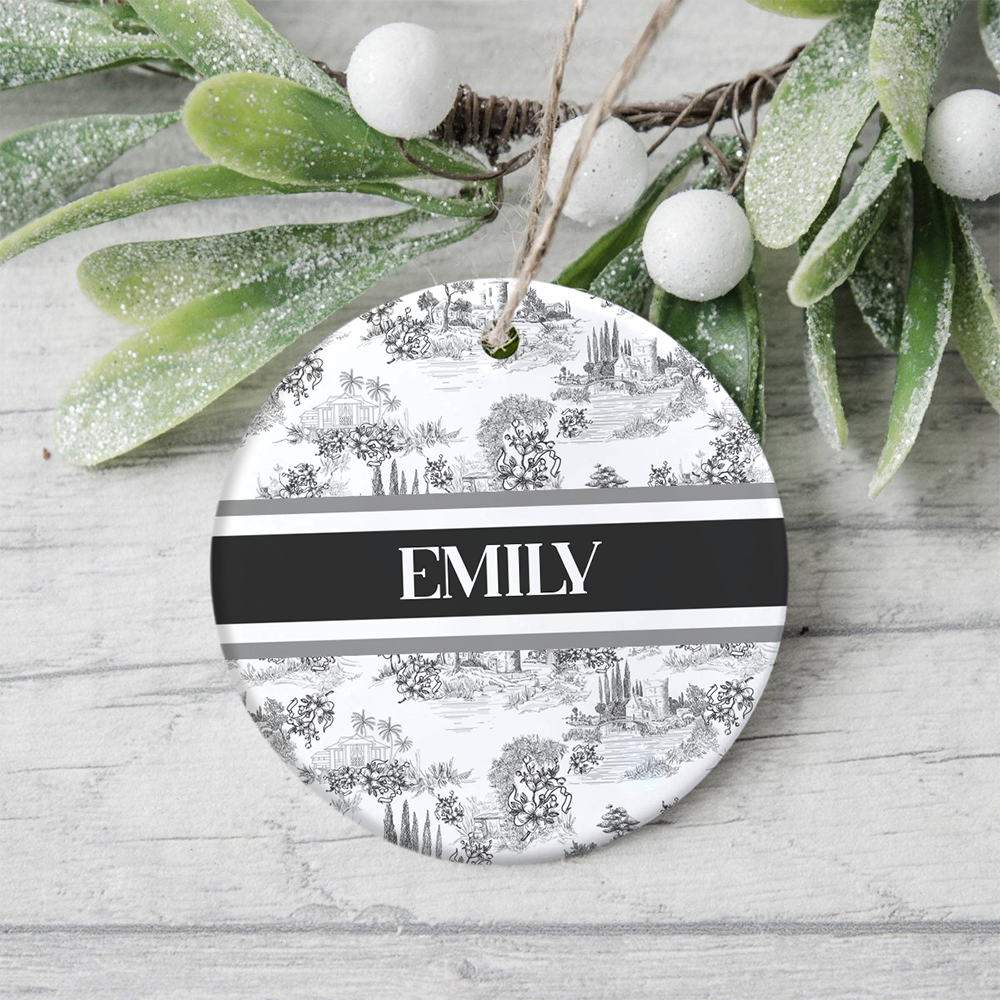Custom Name Vintage Toile De Jouy Design - Personalized Ceramic Ornament TH10 894827