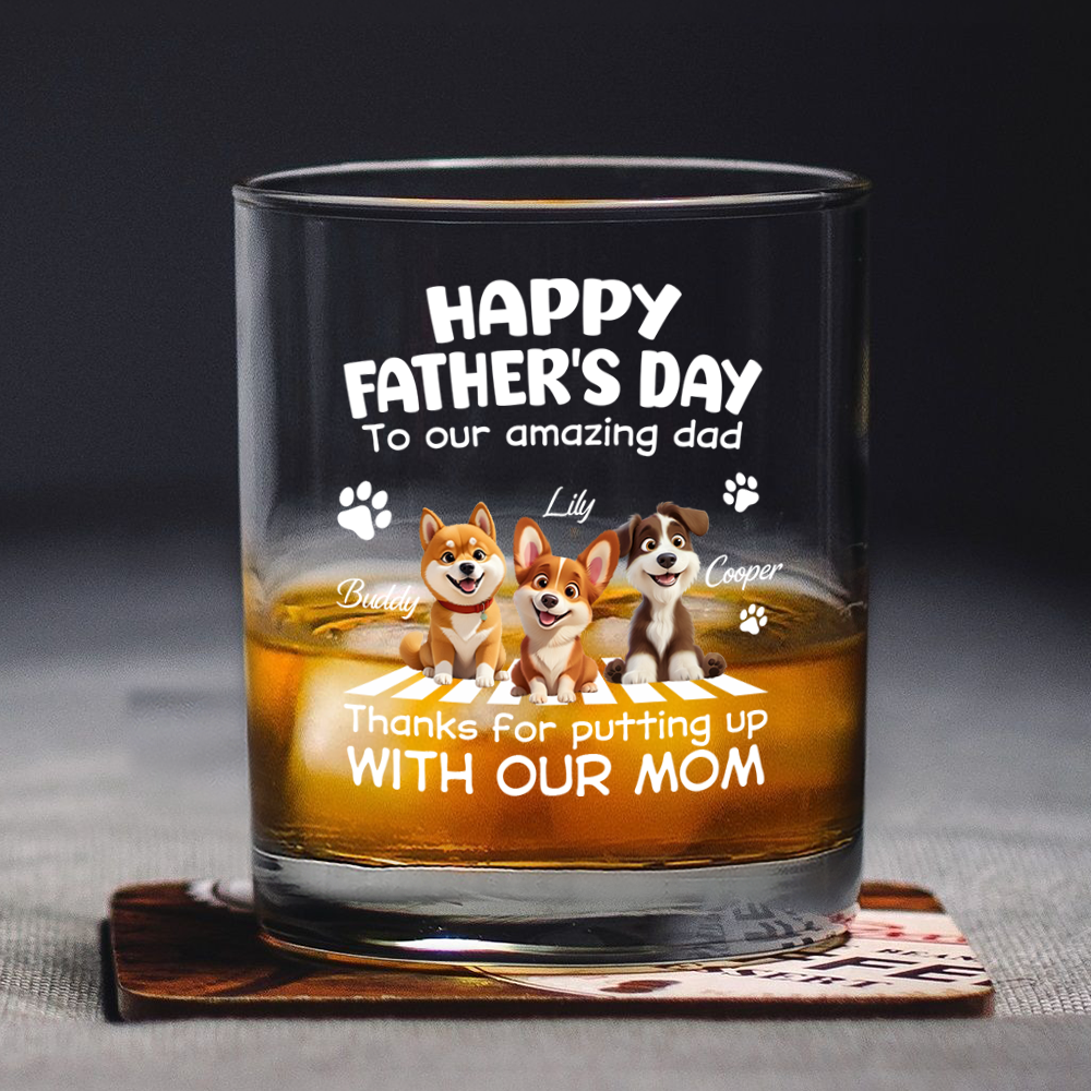 Personalized Happy Father’s Day To Our Amazing Dad Whiskey Glass Gift For Dog Dad HO82 902526