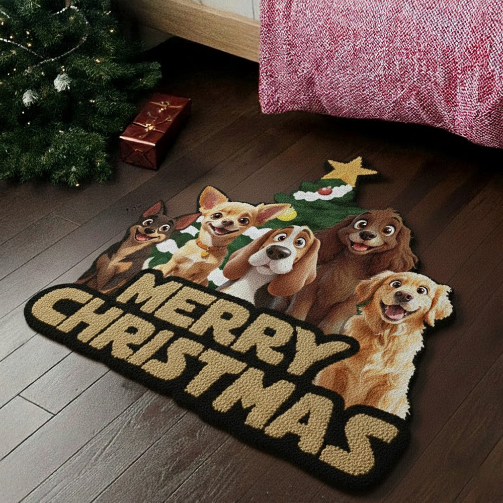 Custom 3D Cute Dog Merry Christmas Personalized Custom Shape Faux Cashmere Rug HA75 898474