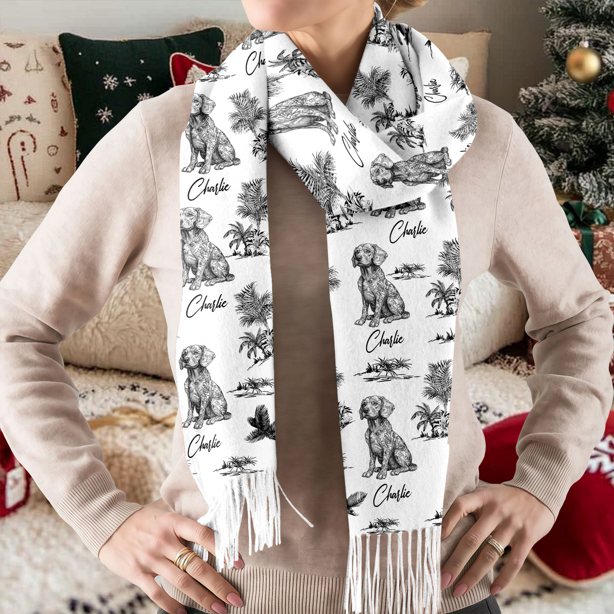 Personalized Dog Breeds Chinoiserie Toile De Jouy Style Scarf HO82 900756