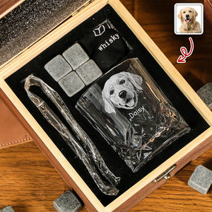 Custom Dog Photo Thank You For Being My Daddy Christmas Gift Engraved Whiskey Glass Set with Wooden Box HA75 898028
