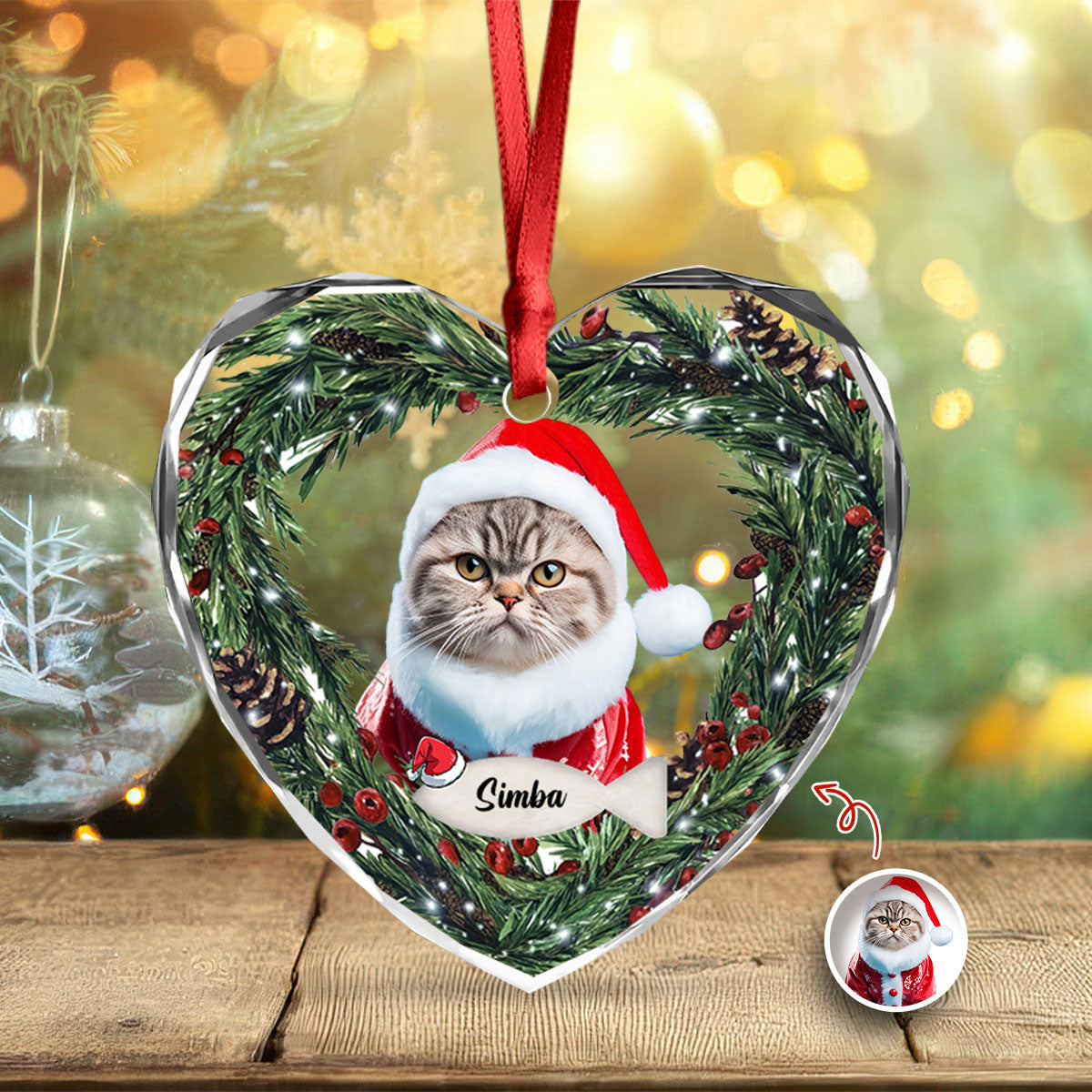 Custom Photo Cat Personalized Heart Shaped Glass Ornament For Christmas HA75 897470