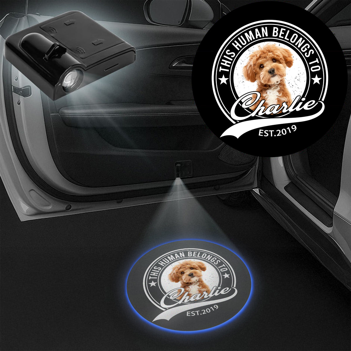 Custom Photo Human Belongs To Dog Cat Pet Car Door Projector Light HO82 894356