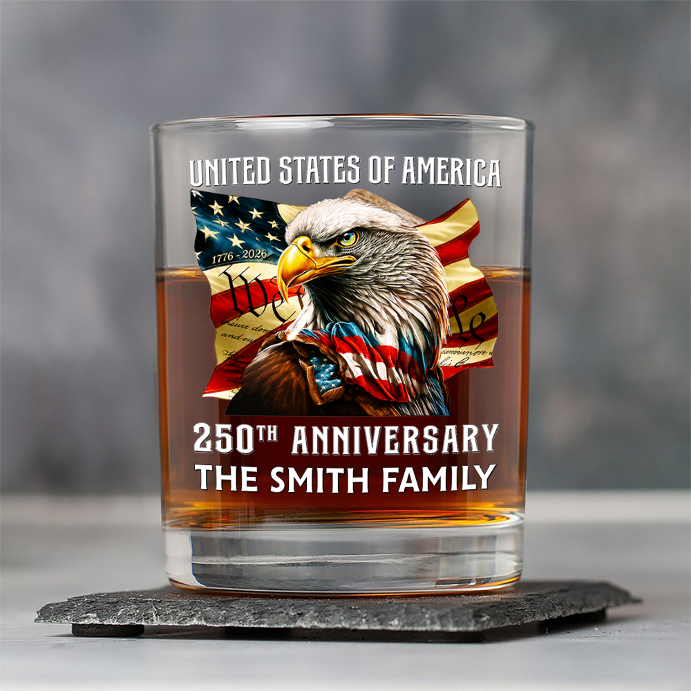 Custom Family Name United States Of America 1776-2026 250th Anniversary Eagle Whiskey Glass LM32 669349