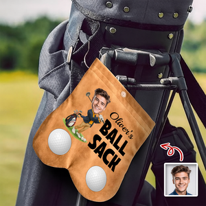 Personalised Cartoon Character Face Photo Suede Golf Ball Bag Sack with 2 Golf Balls Golf Accessory Birthday Gift for Golfer Golf Player HO82 900628
