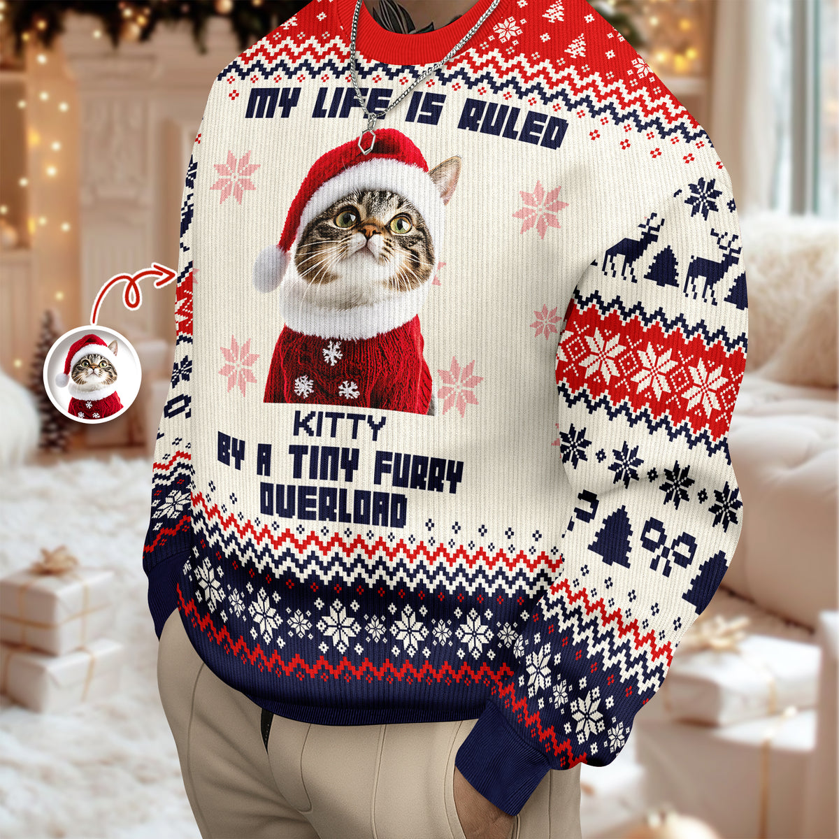 Custom Cute Cat Photo Ruled By Tiny Furry Overlord Ugly Sweater LM32 895585
