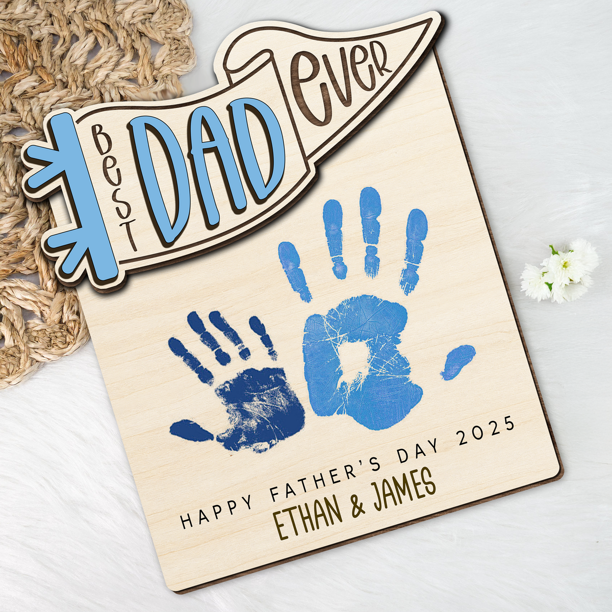 Personalized Hands Down Best Dad Ever 2-Layered Wooden Plaque With Stand TH10 892985