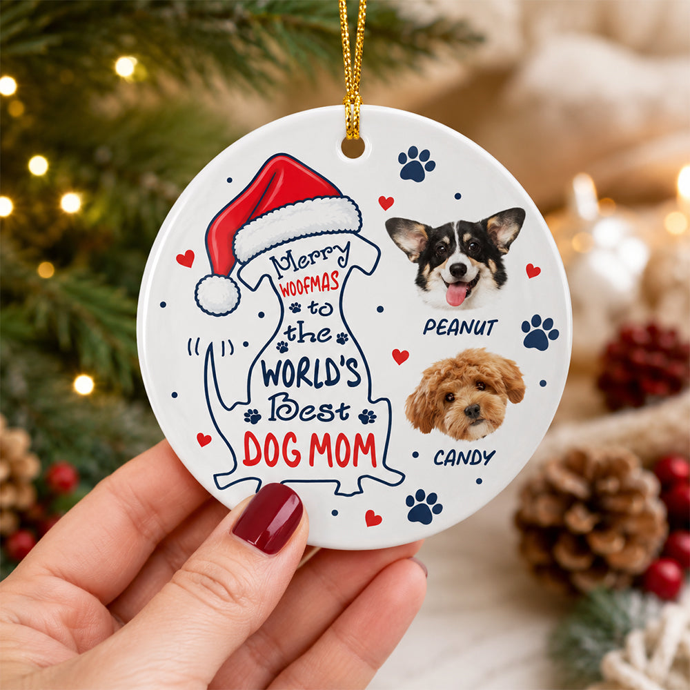 Custom Photo Merry Woofmas To The World Dog Ceramic Ornament HO82 903504