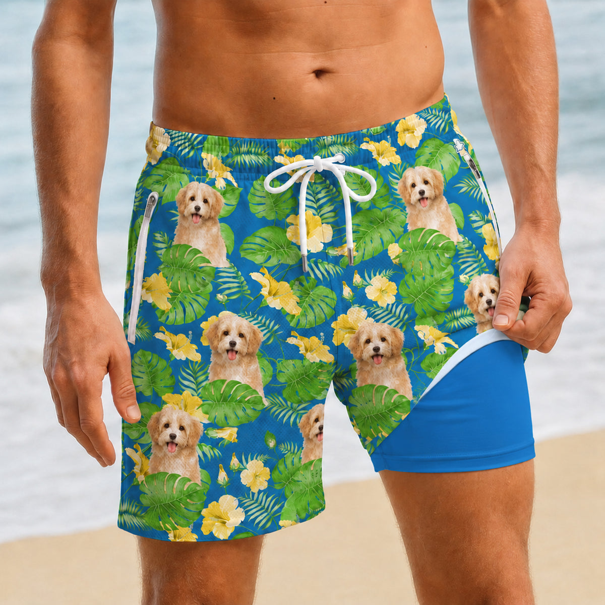 Custom Dog Photo Hawaiian 2-in-1 Swim Trunks For Men TH10 170521