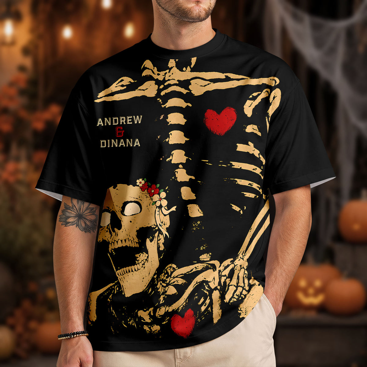 Skeleton Couple Love 3D AOP Shirt, Romantic Skull Skeleton Shirt, Cute Horror Couple Gift, Matching Couple Gift HO82 903520