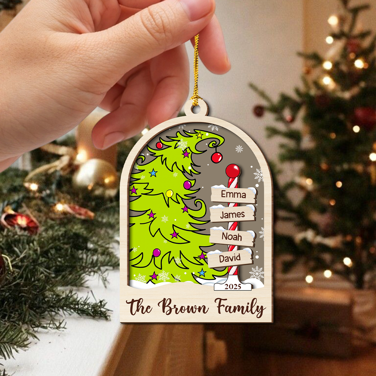 Personalized Family Name 2025 Christmas Keepsake 2 Layers Wooden Ornament LM32 897343
