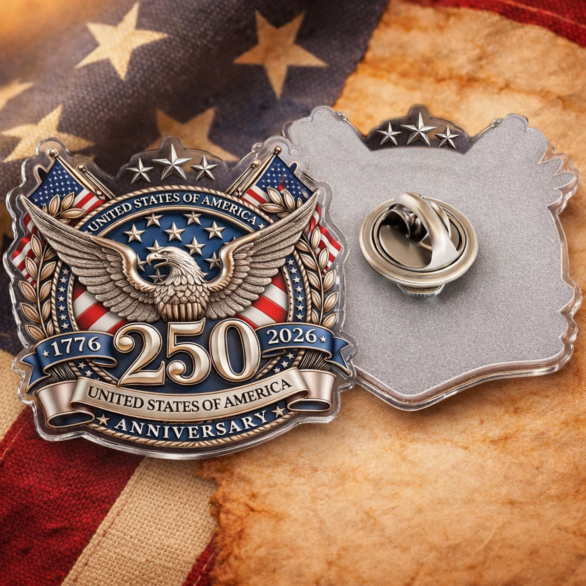 USA 250th Anniversary, 1776-2026 America Emblem Semiquincentennial Acrylic Pin HA75 920944