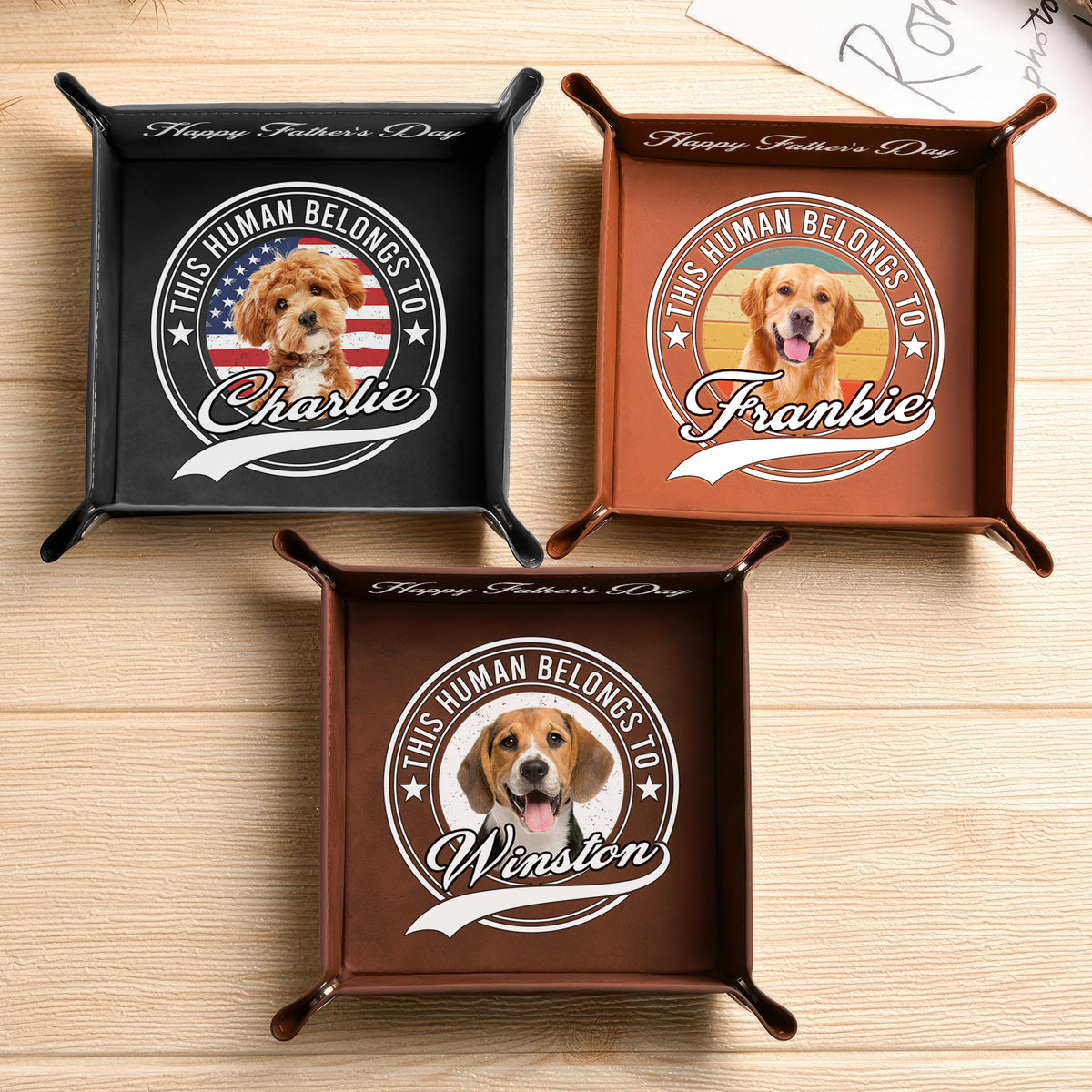 Custom Photo Human Belongs To Dog Happy Father's Day Leather Valet Tray LM32 893611