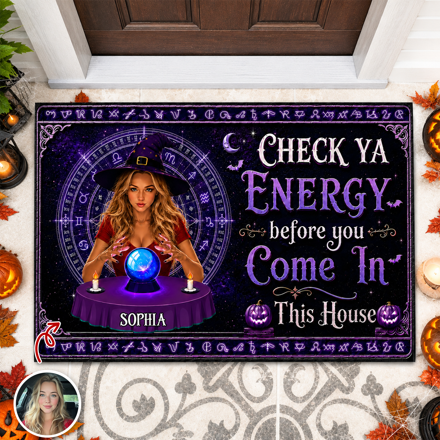Custom Photo Check Ya Energy Before You Come In This Witch Halloween Welcome Doormat CH07 180176
