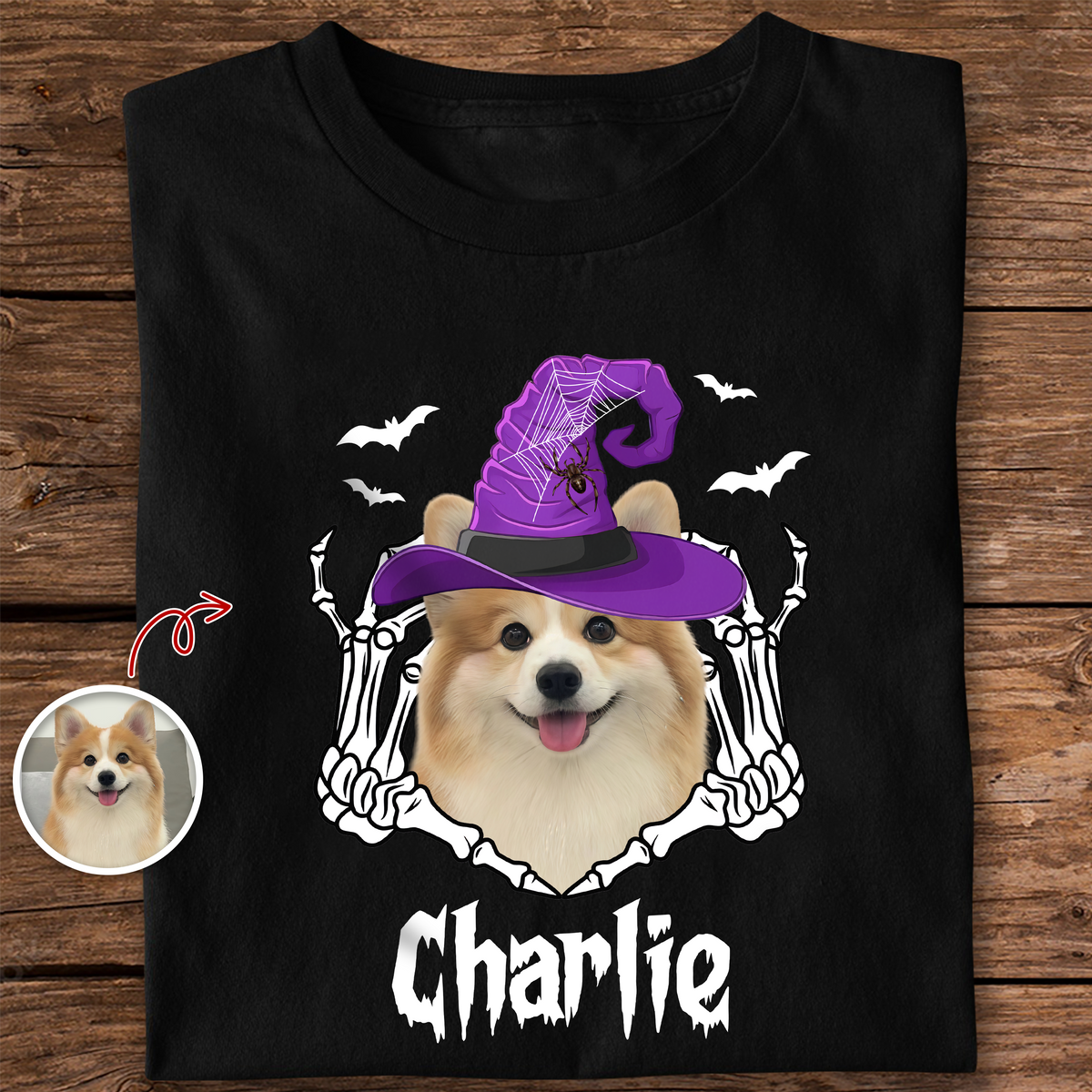Custom Photo Halloween Dog Witch Dark Shirt HO82 900000