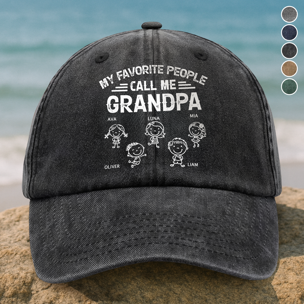 My Favorite People Call Me Papa Kid Stick Figures - Personalized Vintage Washed Denim Cap HO82 900418
