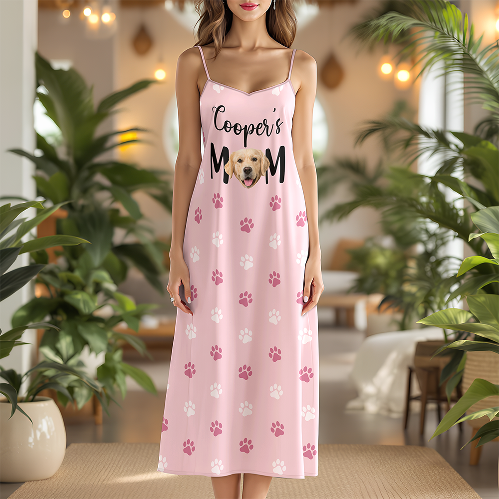 Custom Dog Photo - Dog's Mom Women's V-Neck Cami Maxi Dress HA75 892244