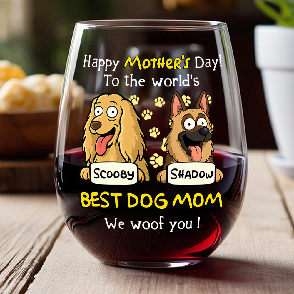 Woof Best Dog Mom Personalized Wine Glass Mother's Day Gifts HA75 892154