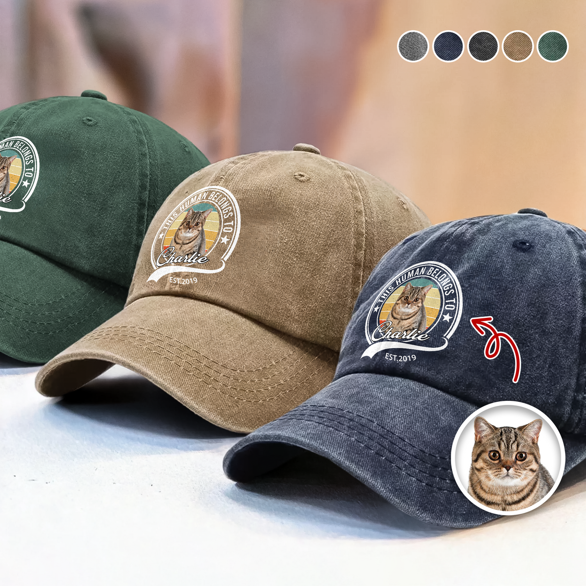 Custom Photo Human Belongs To Cat Washed Denim Baseball Cap HA75 897230