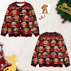 Custom Dog Photo Name Christmas Light Snow Cardigan CH07 899596