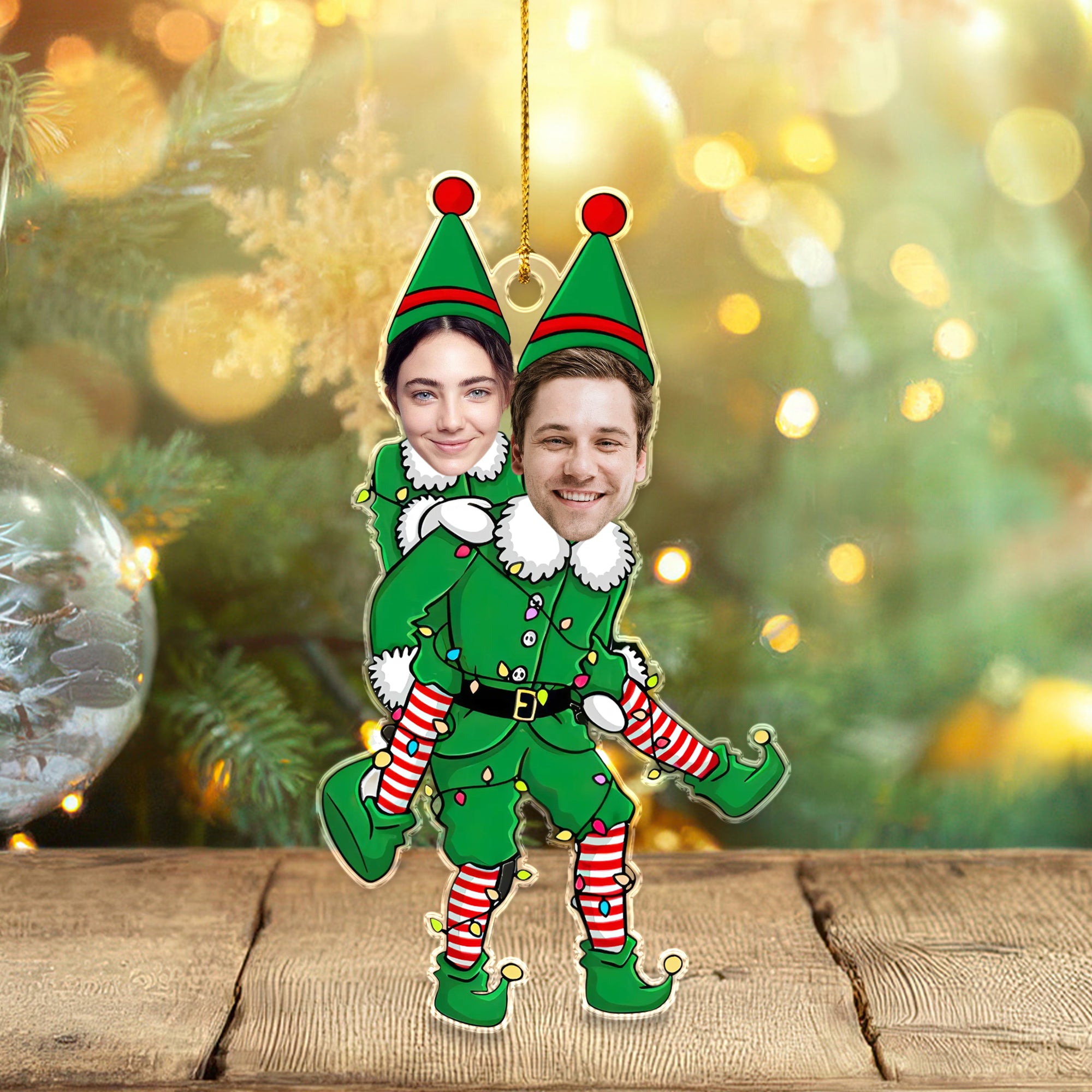 Custom Couple Photo Funny Elf Couple Acrylic Ornament HO82 893322