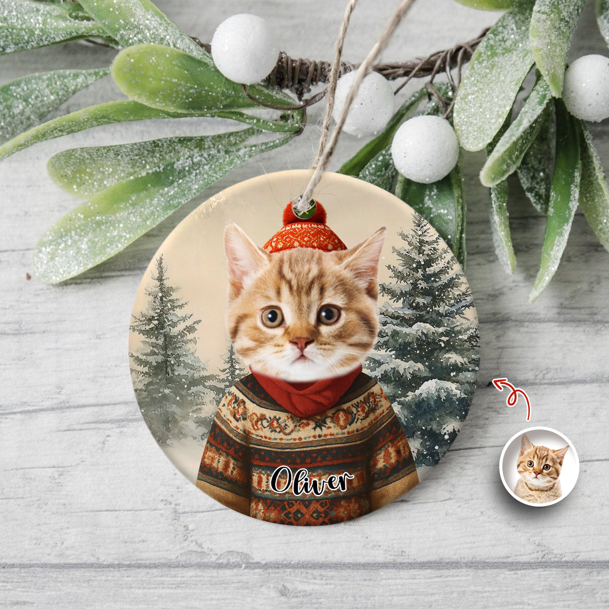 Custom Dog Cat Photo With Winter Outfits Ceramic Ornament Personalized Gift For Pet Lovers HO82 894932