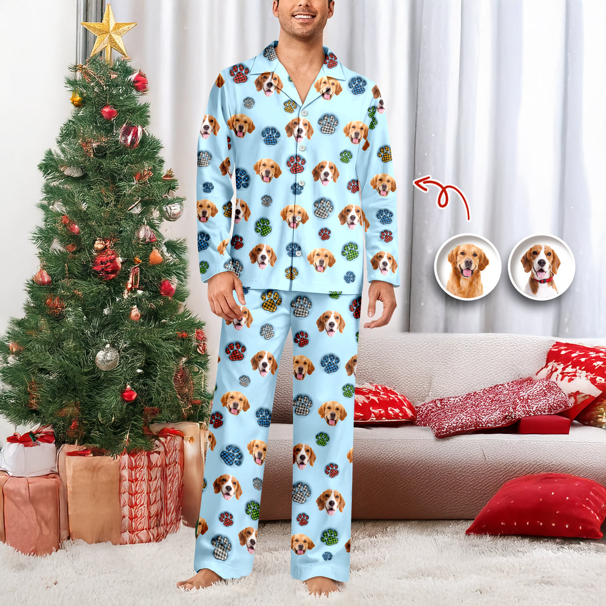 Custom Dog Photo Christmas Paw Style - Personalized 3D Inflated Effect Pajamas CH07 899360