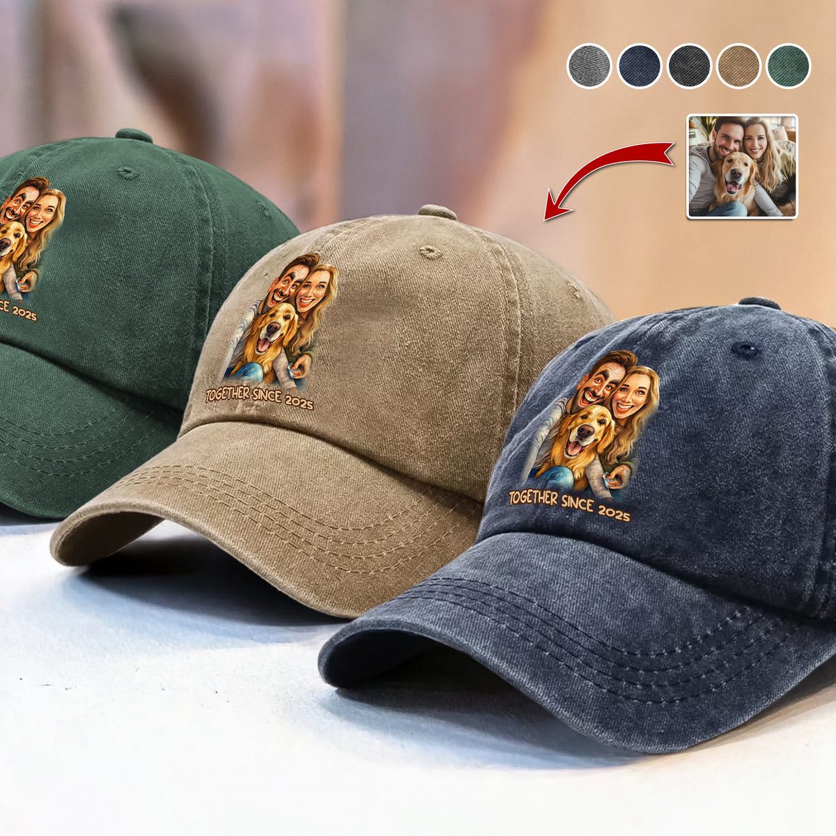 Caricature Your Photo - Custom Vintage Washed Denim Baseball Cap TH10 894505