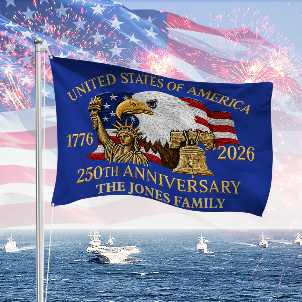 Custom Family Name 250th Anniversary United States Of America 1776-2026 Eagle House Flag HO82 902836