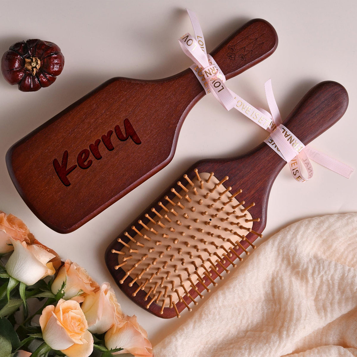 Personalized Flower With Name Engraved Bamboo Comb Gift For Bridal Party, Mom, Birthday Gift LM32 897443