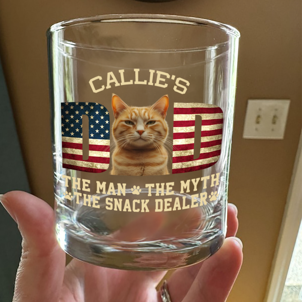 Custom Photo Cat Dad The Man The Myth American Flag Dad Rock Glass HA75 892400