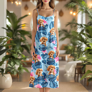 Custom Dog Photo Hawaiian Style Women's V-Neck Cami Maxi Dress For Summer Beach Holiday HO82 893590