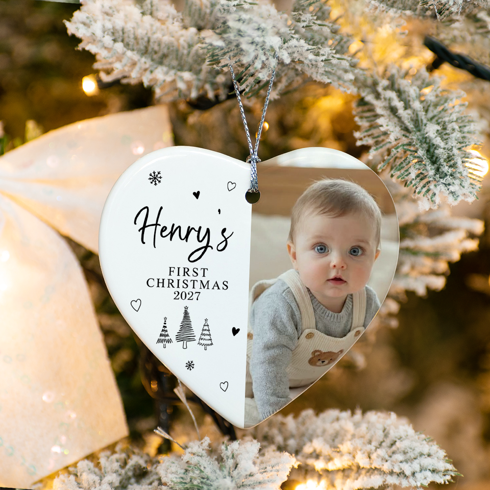 Custom Photo Baby's First Christmas Heart Ceramic Ornament Baby Christmas Tree Decoration Gift HO82 903428