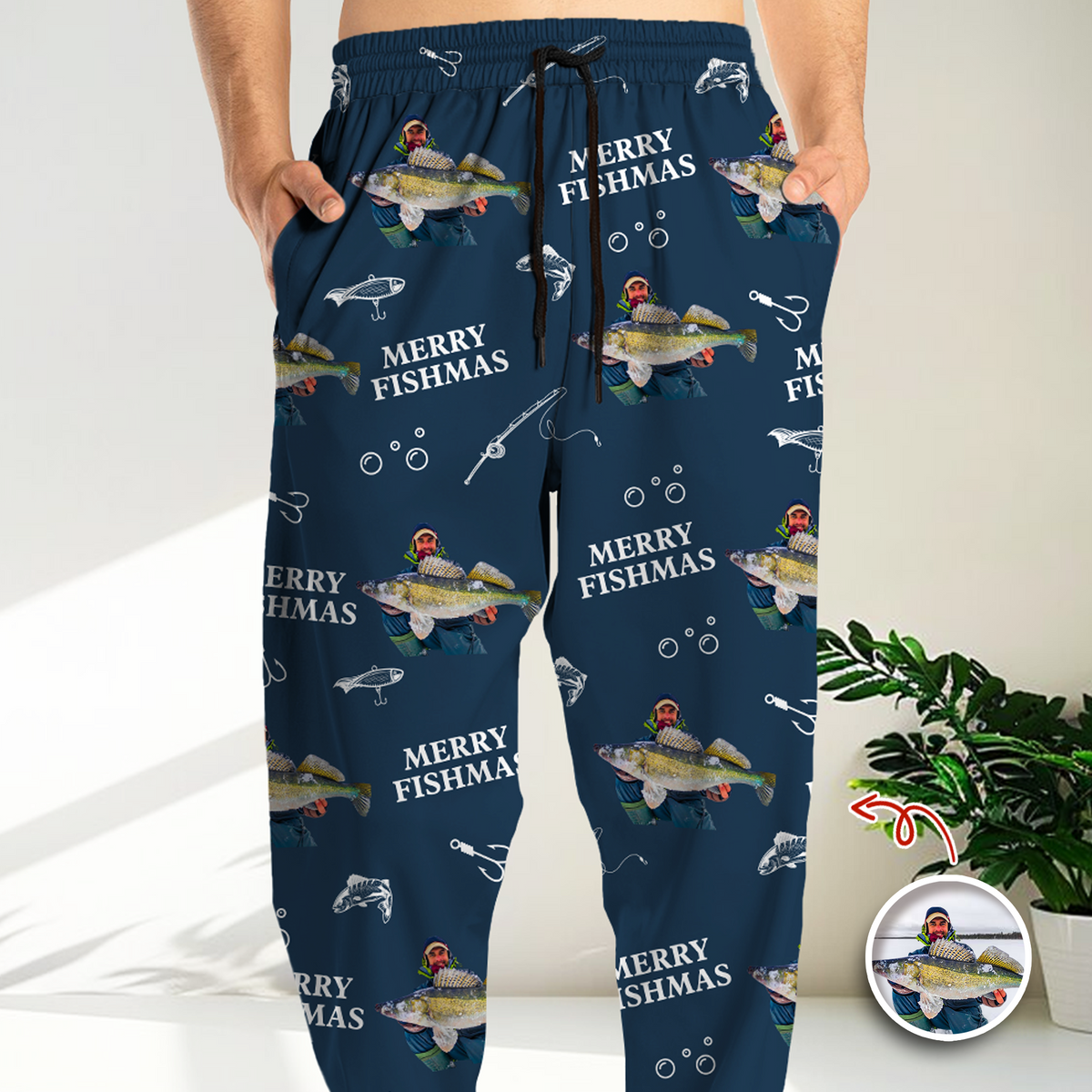 Custom Photo Merry Fishmas Sweatpants Christmas Gift For Fishing Lovers, Fisherman HA75 898126
