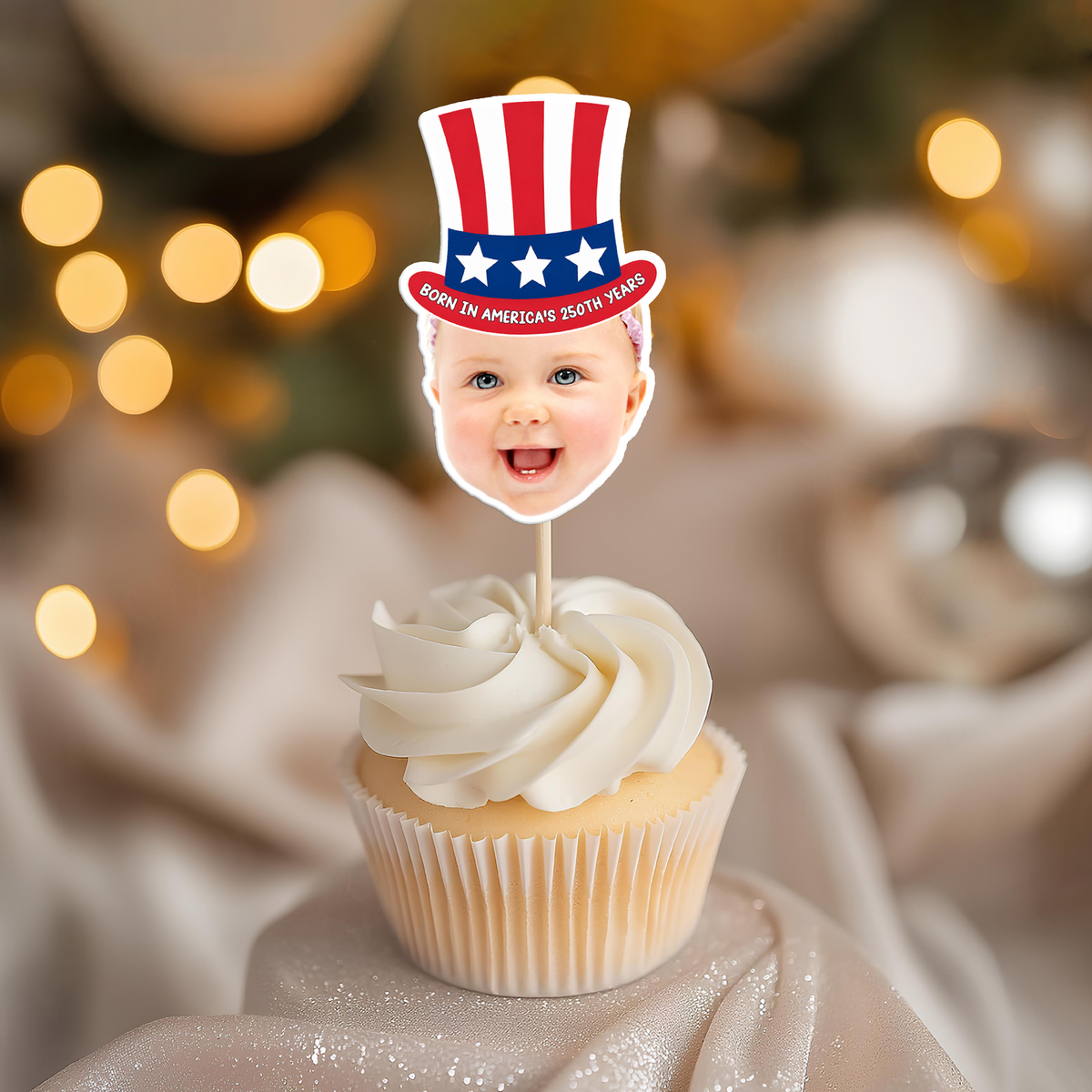 Custom Photo Born In America's 250th Years - First 4th Of July  Personalized Cupcake Toppers HA75 921674