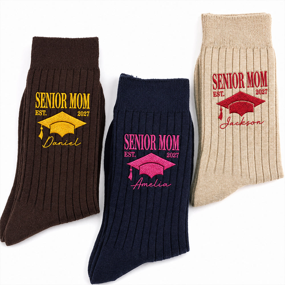 Custom Name Senior Dad, Mom Class Of 2027 Embroidered Socks, Graduation Gift for Parents LM32 669943