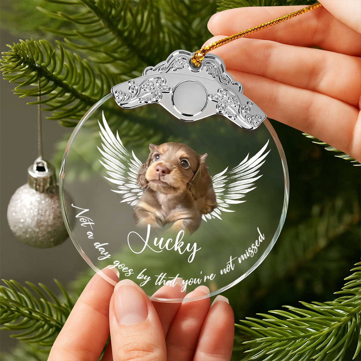 Custom Photo Not A Day Goes By Memorial Dog Cat Metal Top Glass Ornament HA75 897174