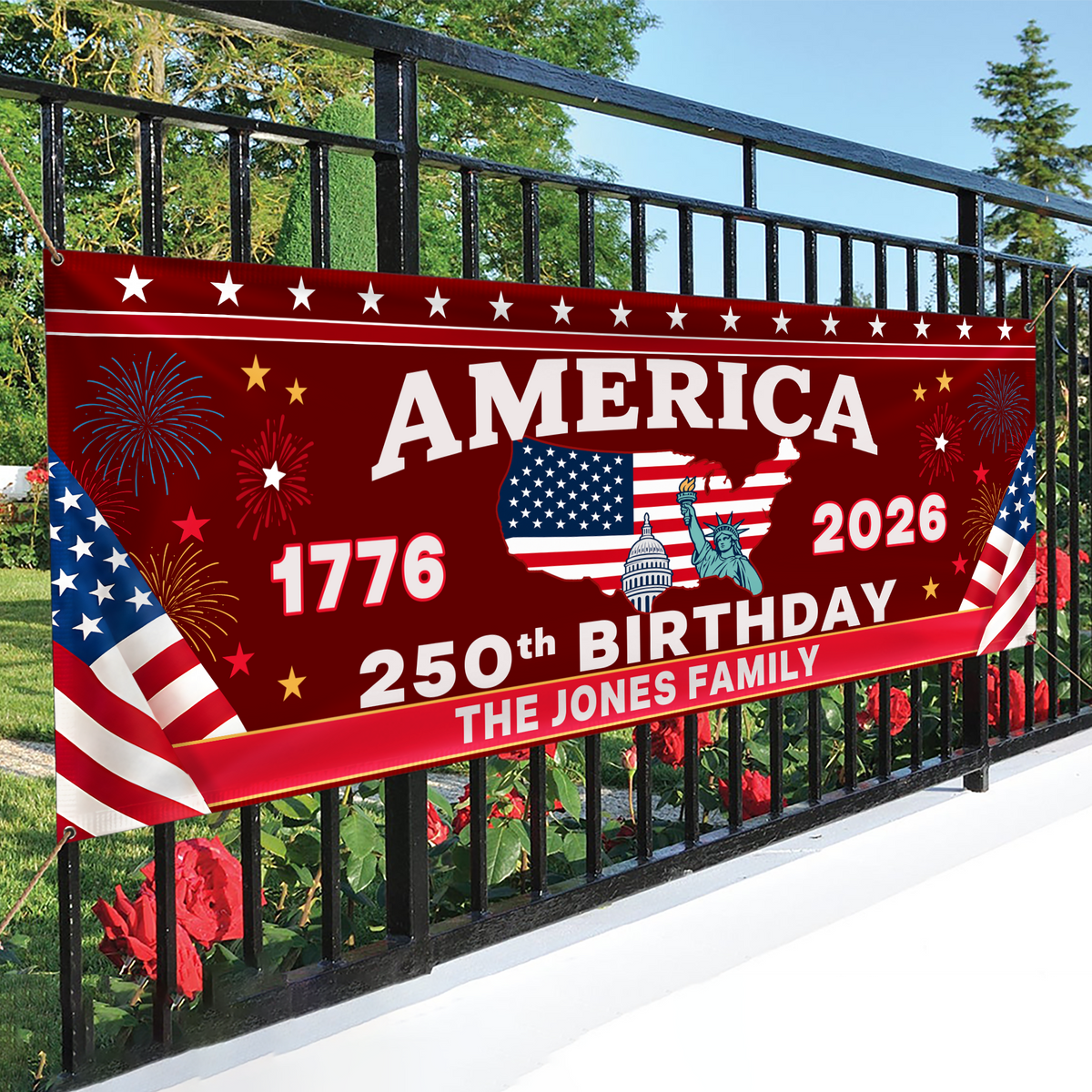 Custom 250th Anniversary America Banner 1776-2026, USA Patriotic Garden Flag, Independence Day Party Decor LM32 669279