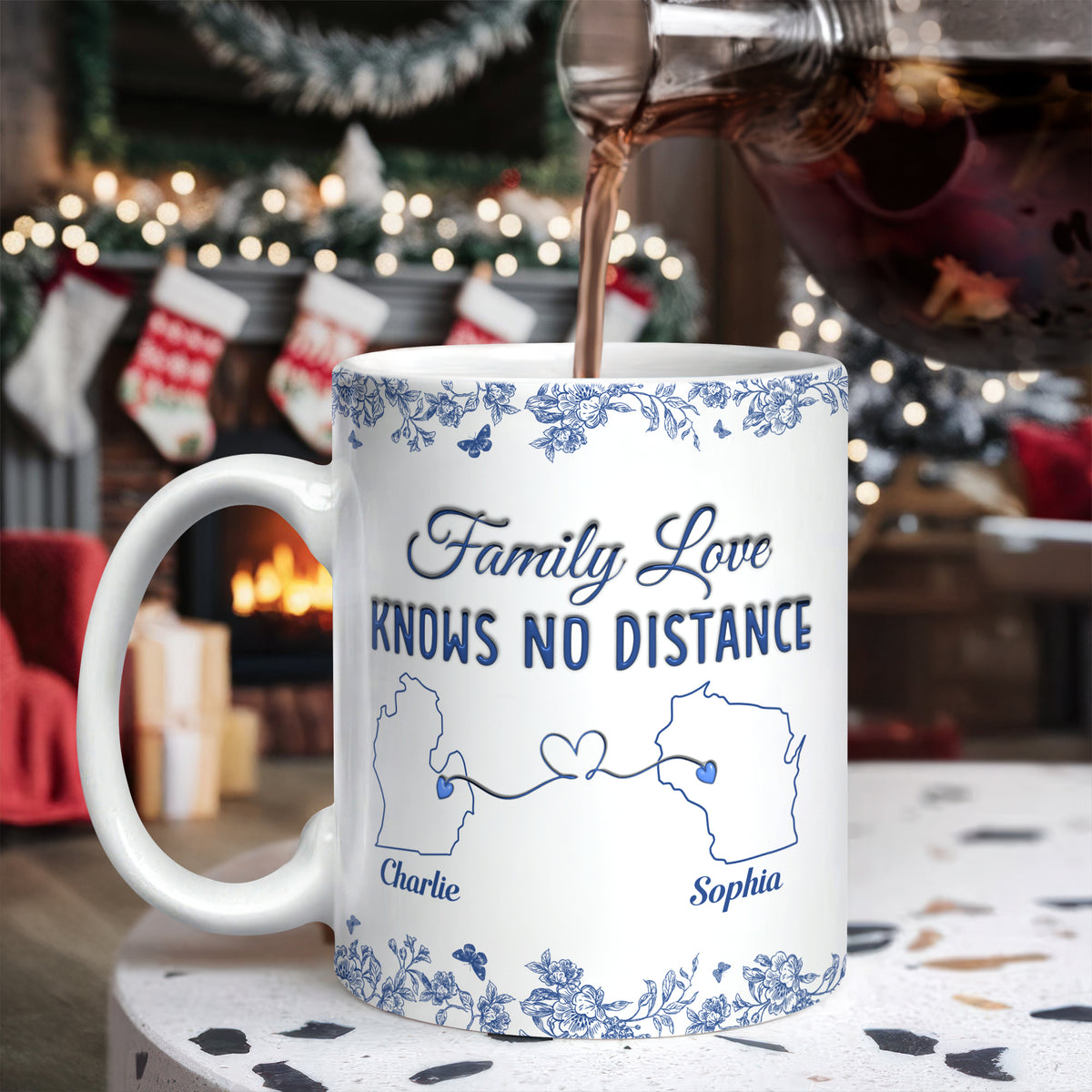 Family Love Knows No Distance Toile De Jouy Style Personalized 3D Inflated Effect Mug HO82 894748