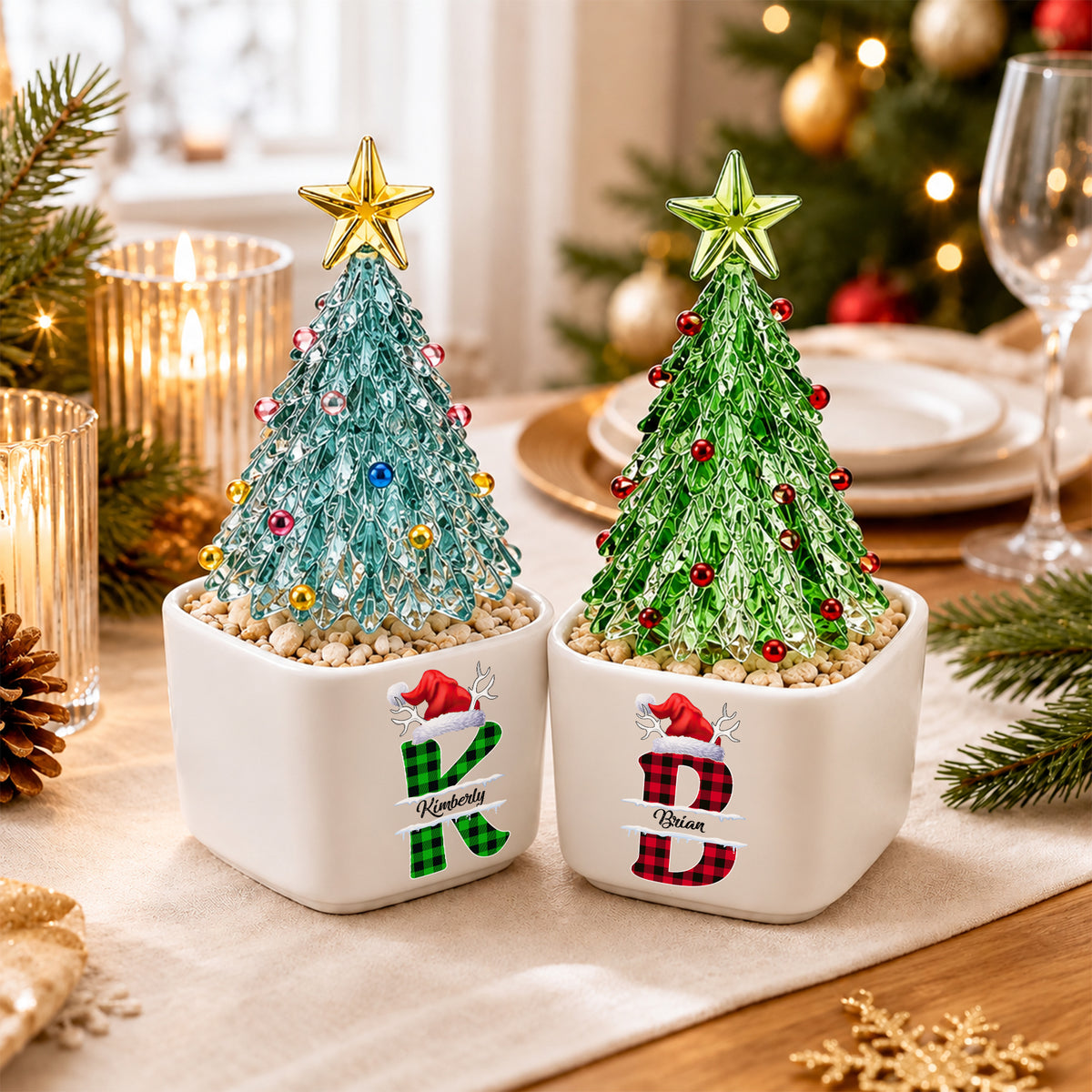 Custom Name Initial Letter Christmas Monogrammed Mini Ceramic Pot with Glass Christmas Tree HO82 903560
