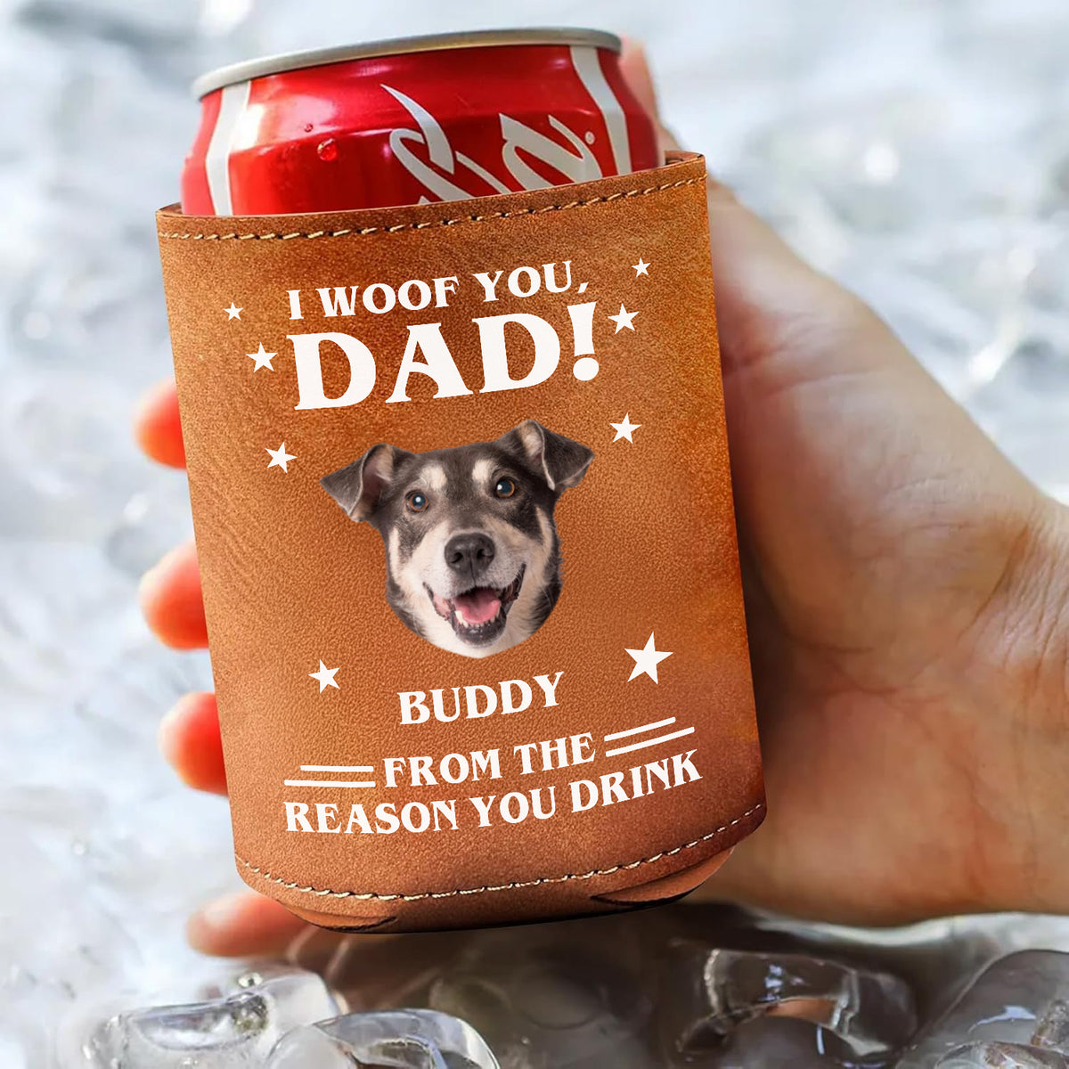 Custom Photo We Woof You Dog Leather Can Cooler Holder HO82 894090