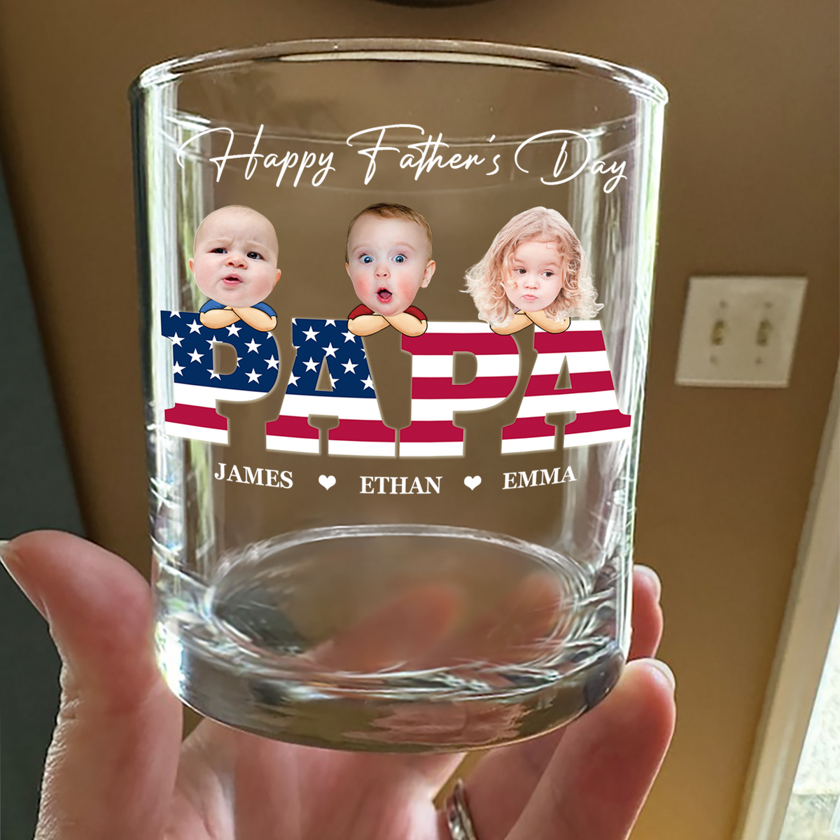 Custom Funny Face American Flag Daddy Family Whiskey Glass For Father's Day LM32 893543