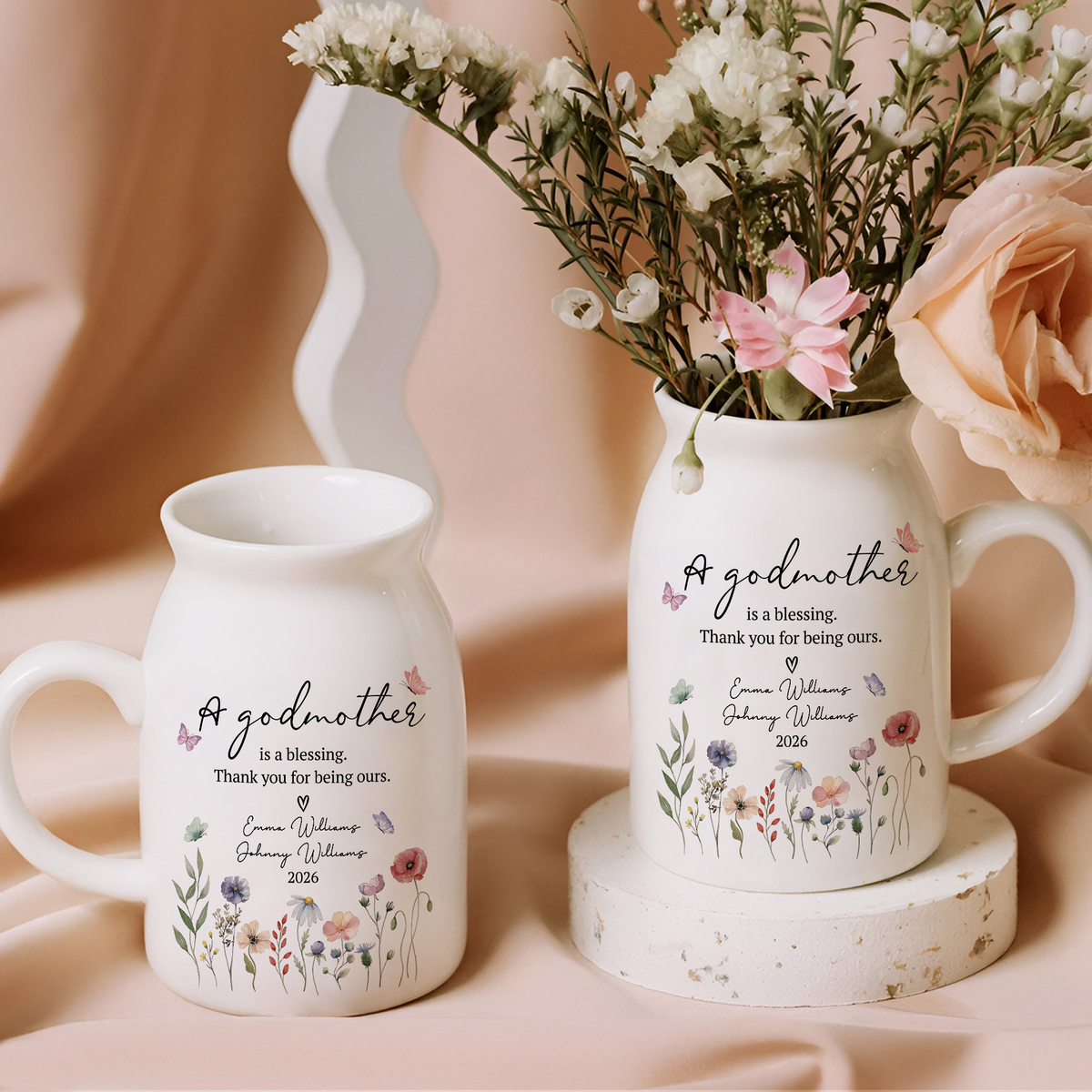 Personalised A God Mother Christening Baptism Floral Flower Vase LM32 899597