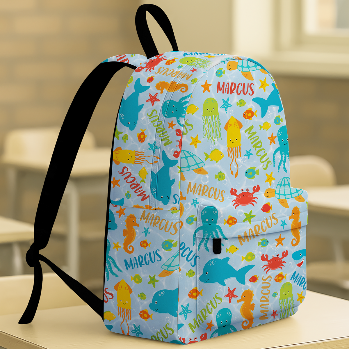 Custom Name Colorful Sea Life Backpack - Personalized Kids School Bag HA75 921610