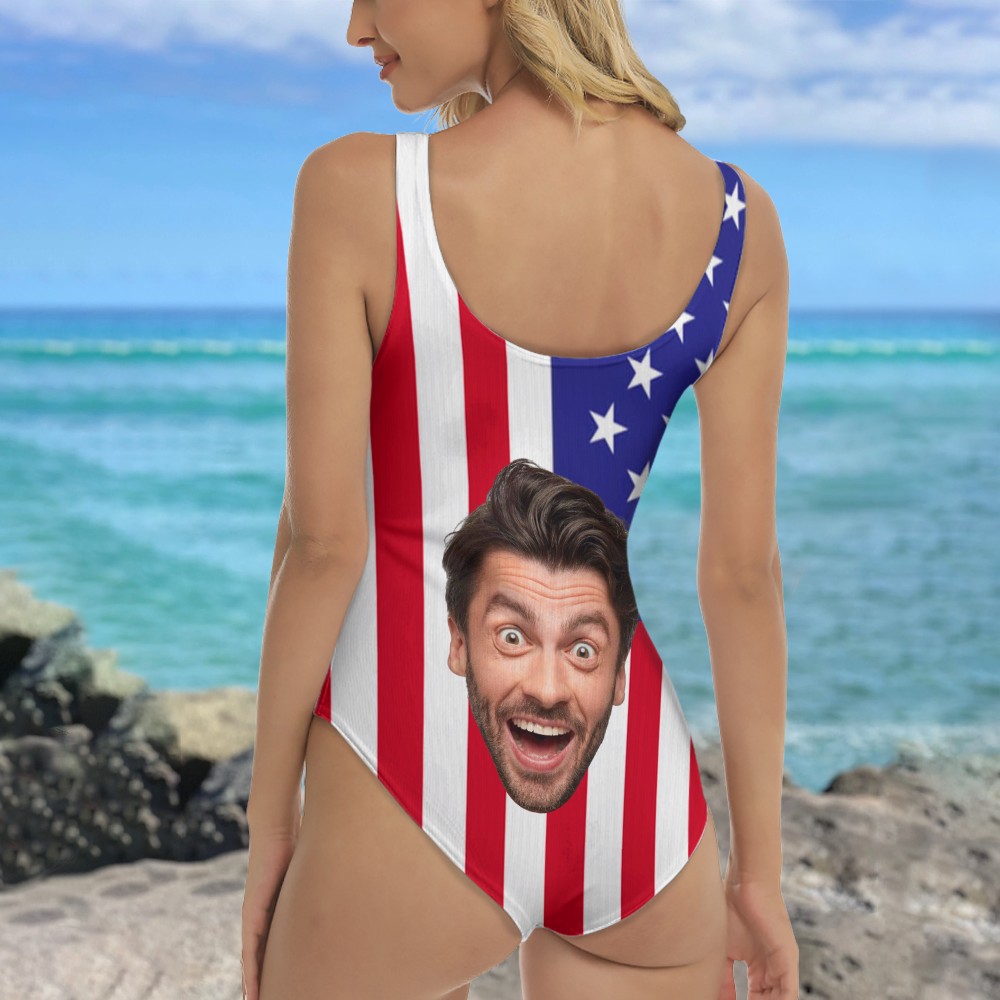 Custom Funny Face Swimsuit America Flag Gift For Her LM32 899871
